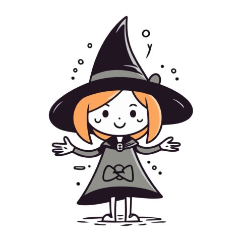 Cute little girl dressed as a witch. Vector illustration on whit