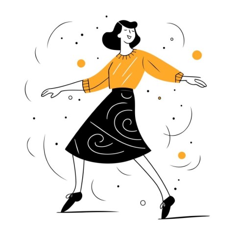 Fashion girl dancing. Vector illustration in flat style. Hand dr