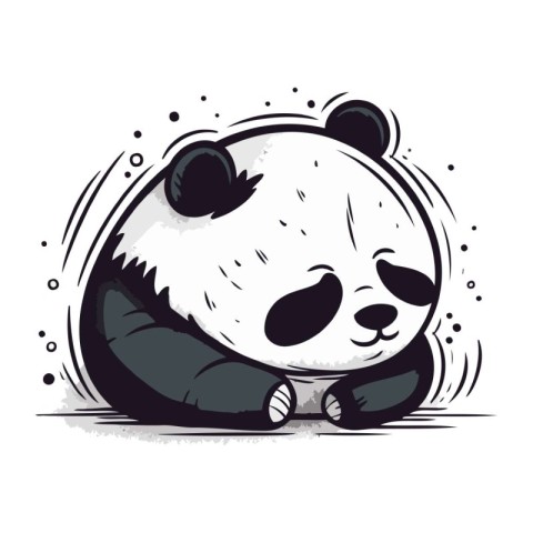 Cute cartoon panda sitting on the ground. Vector illustration.