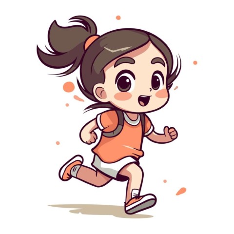 Running girl. Cute cartoon vector illustration isolated on white