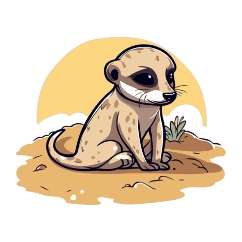 Cute meerkat sitting on the sand. Vector illustration.