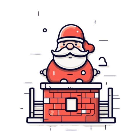 Santa Claus sitting on chimney. Vector illustration in line art