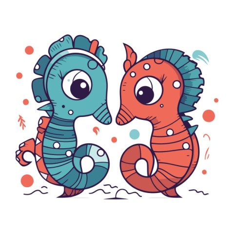Cute cartoon seahorses. Marine animals. Vector illustration.