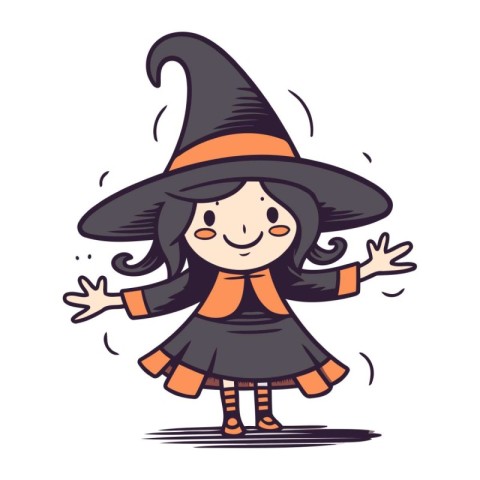 Cute little witch. Vector illustration in cartoon style on white