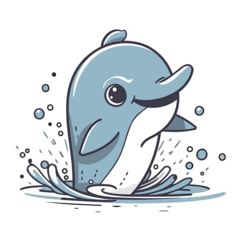 Cartoon whale. Vector illustration of a cute cartoon whale in wa