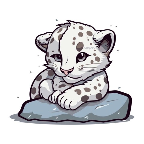 Illustration of a Snow Leopard Sitting on a Rock and Smiling