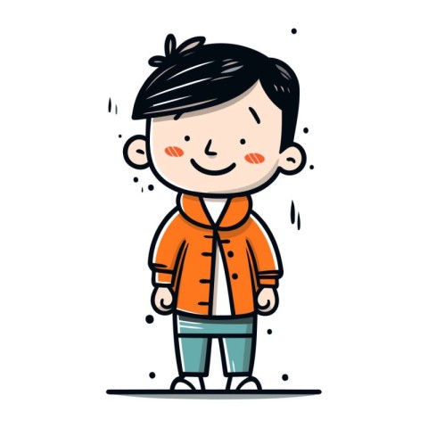 Boy standing and smiling. Vector illustration in doodle style.