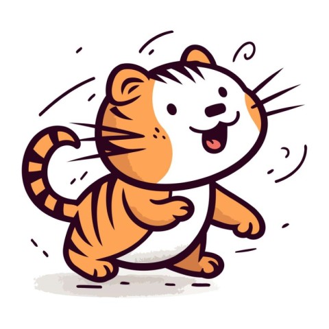 Cute cartoon tiger. Vector illustration isolated on a white back