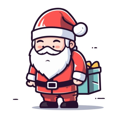 Santa Claus holding gift box. Vector illustration in flat cartoo