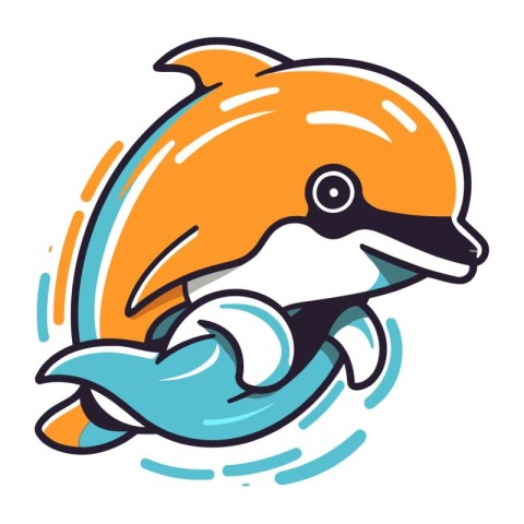 Cute cartoon dolphin isolated on a white background. Vector illu