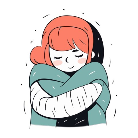 Illustration of a girl in a warm scarf. Vector image.