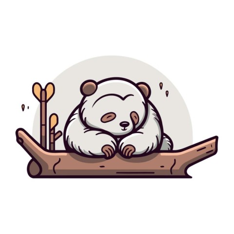 Cute cartoon panda sleeping on a tree. Vector illustration.