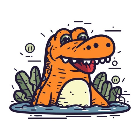 Cartoon crocodile in the water. Vector illustration for your des