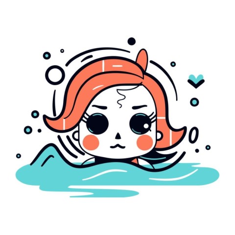 Cute kawaii girl swimming in the water. Vector illustration.