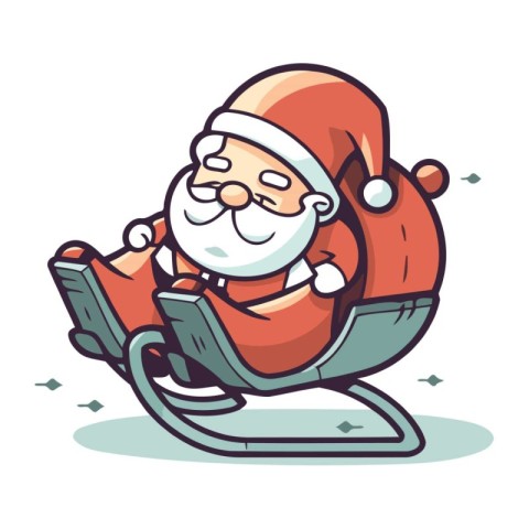 Santa Claus sitting in a rocking chair with a laptop. Vector ill