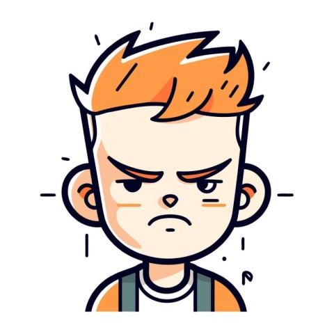 Angry boy with angry face. Vector illustration in thin line styl