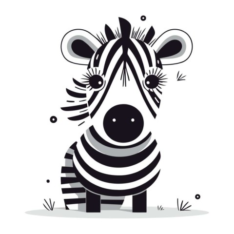 Zebra. Cute cartoon character. Black and white vector illustrati