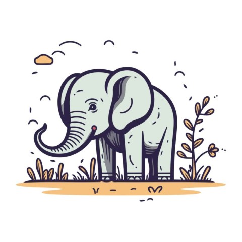 Cute elephant. hand drawn vector illustration in doodle style