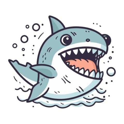 Shark vector illustration. Cartoon funny shark. Cute cartoon sha