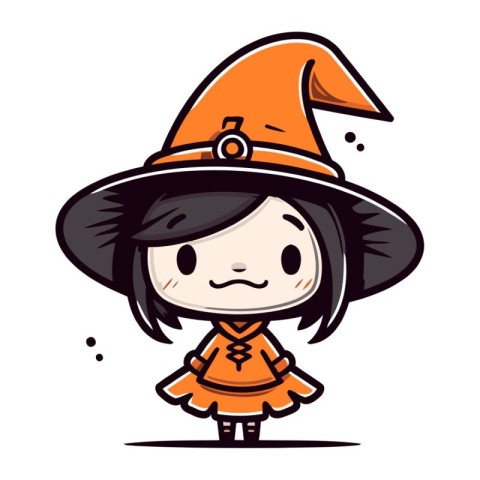 Cute witch girl cartoon character vector illustration. Cute witc