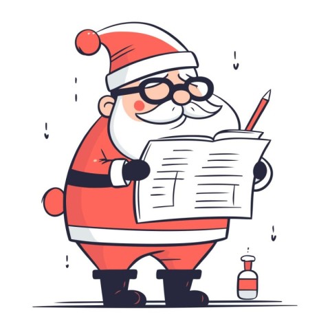 Cartoon Santa Claus is writing a letter to Santa Claus. Vector i