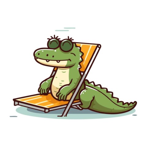 Cute crocodile sunbathingchair. Vector illustration.