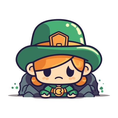 Cute little girl with Leprechaun costume. Vector illustration.