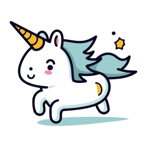 Cute cartoon unicorn. Vector illustration isolated on a white ba