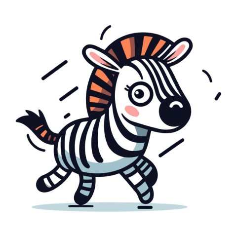 Zebra running vector illustration. Cute cartoon character zebra.