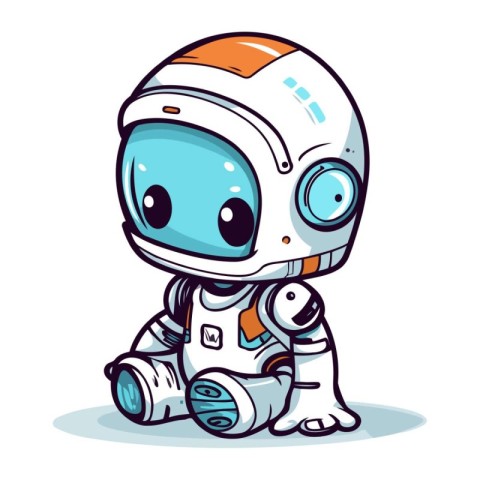 Astronaut sitting on the floor. Cute cartoon vector illustration