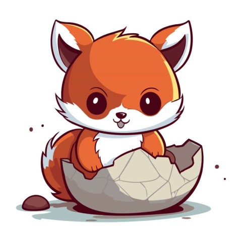 Cute little fox sitting in an eggshell. Vector illustration.