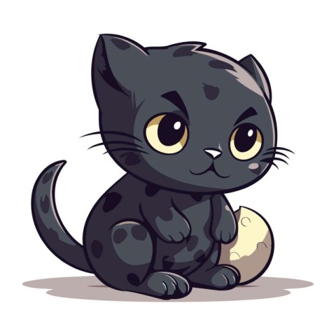 Cute cartoon black cat sitting with a ball. Vector illustration.