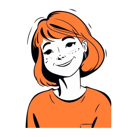 Portrait of a young woman with red hair. Vector illustration.