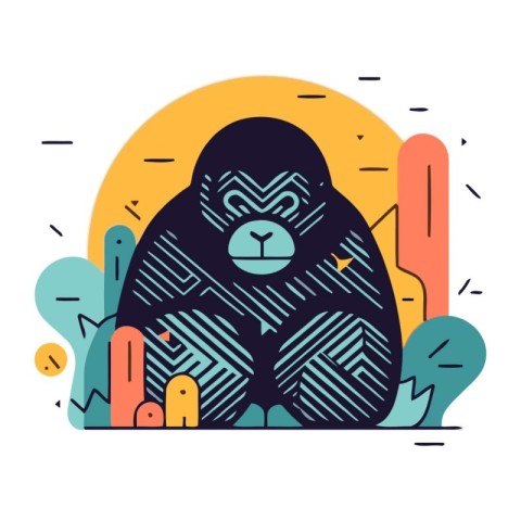 Vector illustration of gorilla. Flat line art style design for w