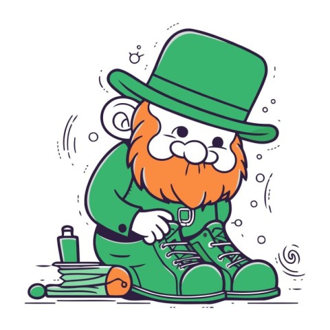 Cartoon leprechaun with a beard and mustache. Vector illustratio