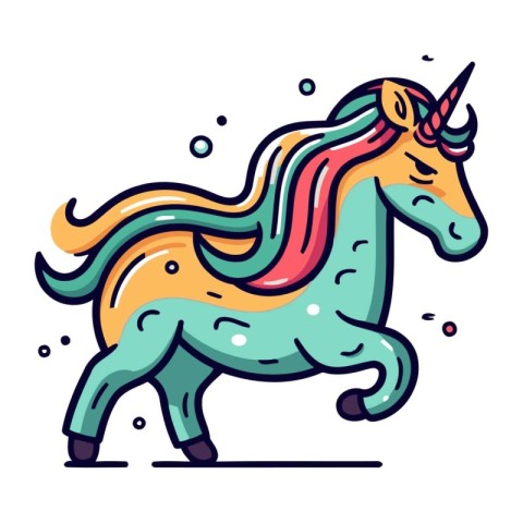 Unicorn with rainbow mane and tail. Vector illustration.