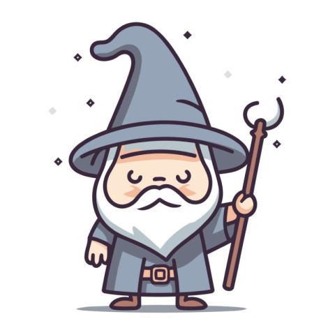 Wizard Cartoon Character Vector Illustration. Cute Wizard Charac