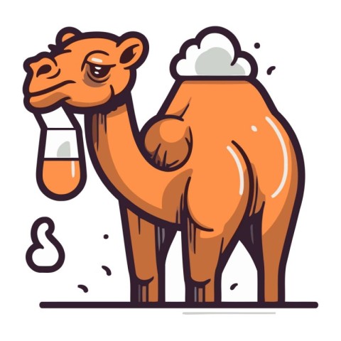 Camel with test tube and flask. Vector illustration in cartoon s