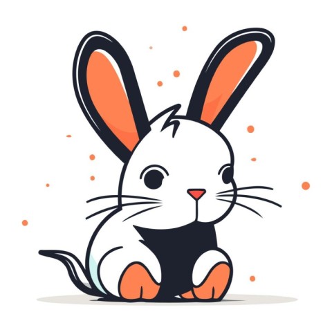 Cute cartoon rabbit. Vector illustration on white background. Fl