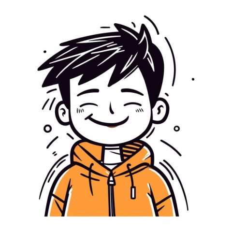 Smiling boy in warm clothes. Vector illustration in doodle style