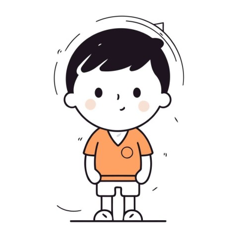 Illustration of a little boy wearing an orange t shirt.