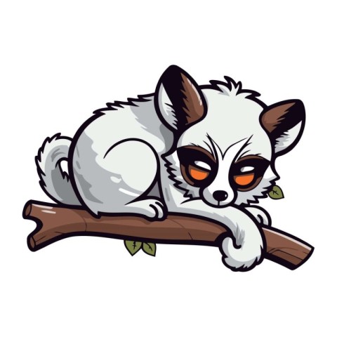 Cute lemur sleeping on a tree branch. Vector illustration.