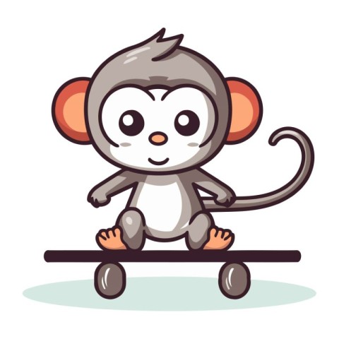 Monkey on seesaw cartoon character vector illustration. Cute car