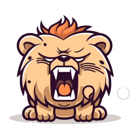 Angry Lion   Vector Cartoon Illustration. Isolated On White Back