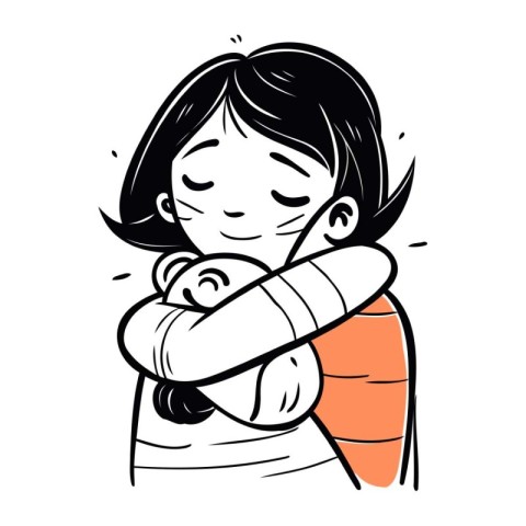 Illustration of a Little Girl Hugging a Cute Baby Boy