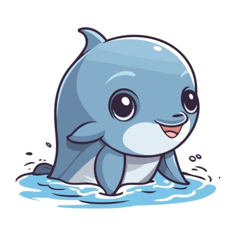 Cartoon dolphin swimming in the water. Vector illustration of a