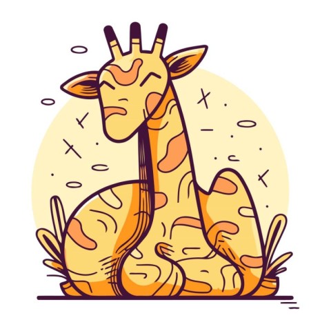 Giraffe vector illustration. Cute cartoon giraffe sitting on the