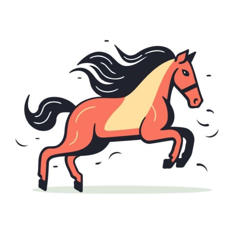 Running horse with long mane. Vector illustration in cartoon sty