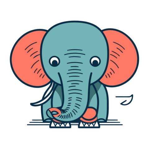 Cute cartoon elephant. Vector illustration in a flat style on wh