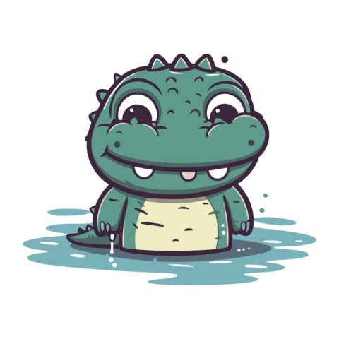 Cute crocodile cartoon vector illustration. Cute baby crocodile.